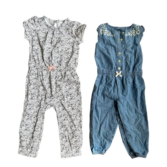 Bundle 2PC Set Baby Girl Jumpsuit Size 18M Blue Embroidered Black White - Picture 1 of 4